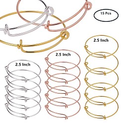 Mixed Color Adjustable Brass Bangles Making, Mixed Color, 2-1/2 inch(64mm), 15pcs/set