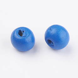 Dodger Blue Natural Wood Beads, Dyed, Round, Dodger Blue, 8x7mm, Hole: 2~3mm, about 2770pcs/500g