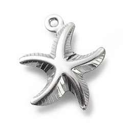 Stainless Steel Color 304 Stainless Steel Pendants, Starfish Charms, Stainless Steel Color, 16x14x3.3mm, Hole: 1mm
