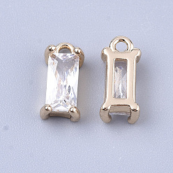 Clear Transparent Glass Charms, with Brass Findings, Faceted, Rectangle, Light Gold, Clear, 8.5x4x3mm, Hole: 1mm
