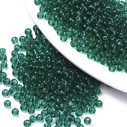 Teal Transparent Glass Beads, Round, Teal, 4x3mm, Hole: 1mm, about 4500pcs/bag