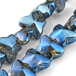 Bleu Dodger Brins de perles de verre transparentes à moitié plaquées par galvanoplastie, papillon, Dodger bleu, 8x10x6mm, Trou: 1mm, Environ 90 pcs/chapelet, 10.08 pouce (25.6 cm)