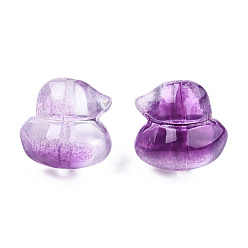 Purple Transparent Spray Painted Glass Beads, Duck, Purple, 11.5x12x10.5mm, Hole: 1mm