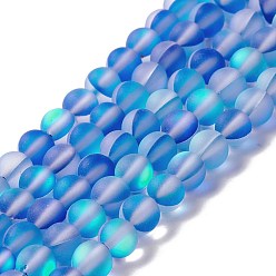 Dodger Blue Synthetic Moonstone Beads Strands, Frosted, Round, Dodger Blue, 6mm, Hole: 1mm, about 60~64pcs/strand, 14.76''~15.55''(37.5~39.5cm)