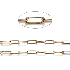 Oro Chapado al vacío 304 cadenas de clips de acero inoxidable, cadenas portacables alargadas estiradas, soldada, con carrete, dorado, Enlaces: 12x4x1 mm, aproximadamente 32.8 pies (10 m) / rollo