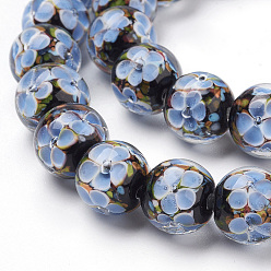 Bleu Acier Clair Main fleurs intérieure perles de Murano brins, ronde, bleu acier clair, 12mm, Trou: 2mm, 30 pcs / chapelet, 12.3 pouce