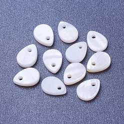 Cáscara Blanca Encantos de concha de nácar blanco natural, lágrima, 8~9x6~7x1.5 mm, agujero: 1 mm