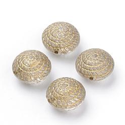 Clear Plating Transparent Acrylic Beads, Golden Metal Enlaced, Flat Round, Clear, 17.5x12.5mm, Hole: 1.5mm, about 235pcs/500g