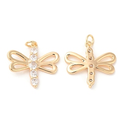 Real 18K Gold Plated Brass & Cubic Zirconia Pendants, Dragonfly Charm, Real 18K Gold Plated, 20x22x3mm, Hole: 3mm