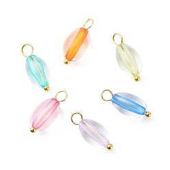 Golden Transparent Acrylic Pendants, with Brass Finding, Oval, Golden, 15x6mm, Hole: 2.5mm