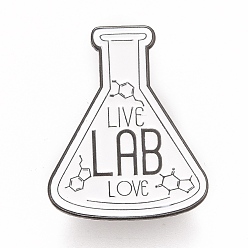 White Word Live Lab Love Brooch, for Teachers Students, Flask Shape Alloy Badge for Backpack Clothes, Gunmetal, White, 30.5x25x1.5mm, Pin: 1.2mm