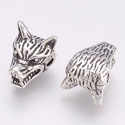 Antique Silver Tibetan Style Alloy Beads, Wolf Head, Antique Silver, 9.5x13mm, Hole: 2mm