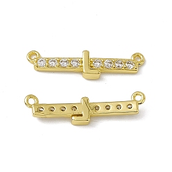 Letter L Rack Plating Brass Micro Pave Clear Cubic Zirconia Connector Charms, Real 18K Gold Plated, Long-Lasting Plated, Cadmium Free & Nickel Free & Lead Free, Letter Links, Letter.L, 6x24x2.5mm, Hole: 1.2mm