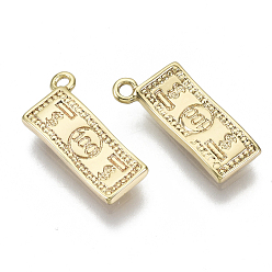Golden Brass Charms, Nickel Free, 100 Dollar Banknotes, Golden, 15x7x2mm, Hole: 1.2mm