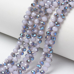 Lilas Perles en verre electroplate, perles d'imitation en jade, demi-plaqué, bleu plaqué, facette, rondelle, lilas, 4x3mm, Trou: 0.4mm, Environ 123~127 pcs/chapelet, 16.5~16.9 pouce (42~43 cm)