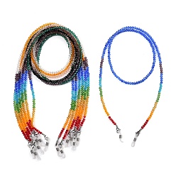 Mixed Color Chakra Eyeglasses Chains, Neck Strap for Eyeglasses, with Faceted Rondelle Transparent Glass Beads and 304 Stainless Steel Lobster Claw Clasps, Mixed Color, 27.95 inch(71cm)