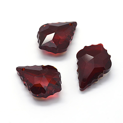 Red Faceted Glass Pendants, Leaf, Red, 22x15.5x8.5mm, Hole: 1mm