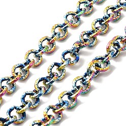 Rainbow Color Ion Plating(IP) 304 Stainless Steel Textured Cable Chains, with Spool, Unwelded, Rainbow Color, 7~8x1.2~1.5mm, about 16.40 Feet(5m)/Roll