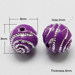 Purple Plating Acrylic Beads, Metal Enlaced, Round, Purple, 10x10x10mm, Hole: 2mm, 1100pcs/500g