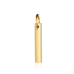 Oro 201 colgantes de acero inoxidable, con anillo de salto, pulido manual, estampar etiqueta en blanco, Rectángulo, dorado, 15x3x1 mm, agujero: 3 mm