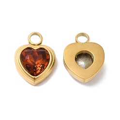 Dark Red Ion Plating(IP) 304 Glass Charms, with Glass, Heart, Real 14K Gold Plated, Dark Red, 16x12x6mm, Hole: 3mm