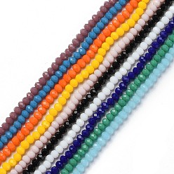 Couleur Mélangete Perles de verre rondelle à facettes, couleur mixte, 3.5x2.5~3mm, Trou: 0.8mm, Environ 125~128 pcs/chapelet, 13.7~14.1 pouce (35~36 cm)