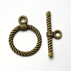 Antique Bronze Tibetan Style Alloy Ring Toggle Clasps, Antique Bronze, Ring: 22x17x2mm, Hole: 2.5mm, Bar: 26x8x3mm, Hole: 2.5mm
