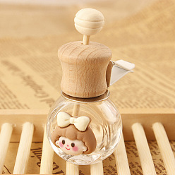 Human Glass Openable Mini Perfume Bottle, Empty Essential Oil Diffuser Bottle, Car Air Freshener Vent Clip, with Wooden Cap, Girl Pattern, 3.6x5.7cm, Capacity: 10ml(0.34fl. oz)