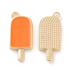 Orange Placage ionique (ip) pendentifs en émail de laiton, glace Lolly, Platine plaqué, réel 18 k plaqué or, orange, 20x9x2mm, Trou: 1.5mm