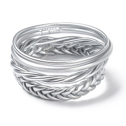 Silver 4Pcs 4 Style Plastic Cord Braided Stretch Bracelets Set, Silver, Inner Diameter: 2-1/2 inch(6.2~6.5cm), 1Pc/style