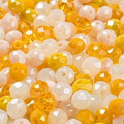Gold Glass Beads, Faceted, Rondelle, Gold, 4x3mm, Hole: 0.4mm, about 6800pcs/500g