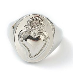 Platine Anneaux en laiton de manchette, anneaux ouverts, ovale avec coeur sacré, platine, taille us 6 (16.5 mm)