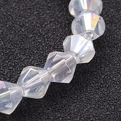 Clear Glass Beads Strands, Bicone, AB Color Plated, Clear, 6mm, Hole: 1mm, about 46pcs/strand, 10.63 inch
