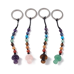 Mixed Stone 7 Chakra Gemstone Beads Keychain, Mushroom Charm Keychain for Women Men Hanging Car Bag Charms, 13.3cm