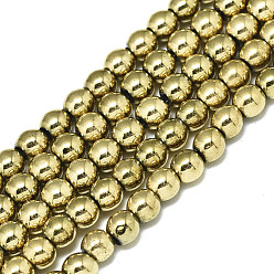 Real 18K Gold Plated Electroplate Non-magnetic Synthetic Hematite Beads Strands, Round, Real 18K Gold Plated, 4x4mm, Hole: 0.9mm, about 100~101pcs/strand, 15.75 inch(40cm)