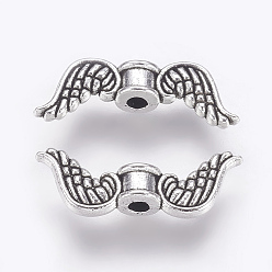 Antique Silver Tibetan Style Alloy Beads, Lead Free & Cadmium Free, Wing, Antique Silver, 18x7x4mm, Hole: 1mm