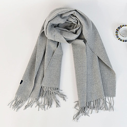 Серебро Женский длинный клетчатый шарф из полиэстера с имитацией кашемира и кисточками, зима/осень теплые большие мягкие шали в шотландскую клетку, серебряные, 2000x650 мм