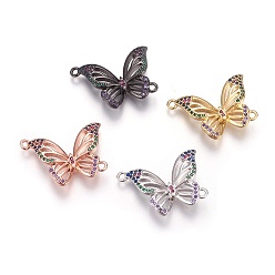 Mixed Color Brass Micro Pave Cubic Zirconia Links, Butterfly, Colorful, Mixed Color, 16x23x3.5mm, Hole: 1.5mm