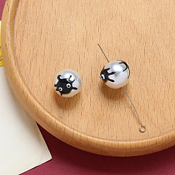 Black Halloween Resin Imitation Pearl Beads, Enamel Style, Round with Monster Pattern, Black, 12mm