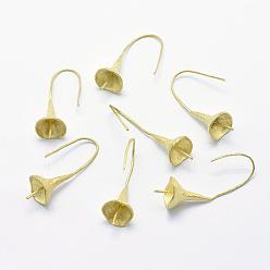 Raw(Unplated) Brass Earring Hooks, Lead Free & Cadmium Free & Nickel Free, Flower, Raw(Unplated), 31x9x10mm, 24 Gauge, Pin: 0.5mm