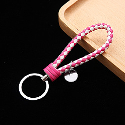 Pourpre Porte-clés à tricoter en cuir pu, porte-clés bracelet, avec porte-clés en alliage plaqué platine, fuchsia, 12.5x3.2 cm