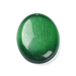 Green Cat Eye Pendants, Oval Charms, Green, 40x30x7mm, Hole: 1.4mm