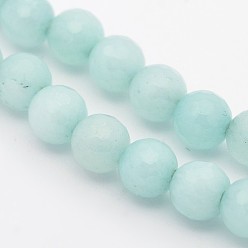 Other Jade Dyed Faceted Round Natural Jade Beads Strands, Imitation Amazonite, 8mm, Hole: 1mm, about 46pcs/strand, 15.75 inch