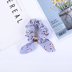Lilac Flower Pattern Rabbit Ear Polyester Elastic Hair Accessories, for Girls or Women, with Iron Findings, Scrunchie/Scrunchy Hair Ties, Lilac, 140x90mm