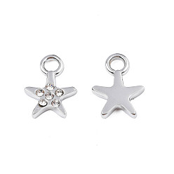 Stainless Steel Color 304 Stainless Steel Charms, with Crystal Rhinestone, Star, Stainless Steel Color, 11.5x9x2mm, Hole: 2mm