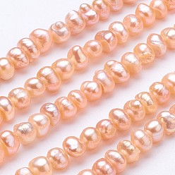 Light Salmon Natural Cultured Freshwater Pearl Beads Strands, Potato, Light Salmon, 4~5x4~4.5x4.5~5mm, Hole: 0.7mm, about 78~81pcs/strand, 13.6 inch