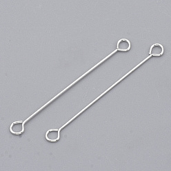 Silver Iron Eye Pins, Cadmium Free & Lead Free Double Sided Eye Pins, Silver, 30x0.4mm, Hole: 1.8mm, Head: 3mm
