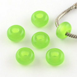 Lawn Green Imitation Cat Eye Resin European Beads, Large Hole Rondelle Beads, Lawn Green, 13~14x7~7.5mm, Hole: 5mm