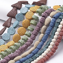 Couleur Mélangete Brins de perles de pierre de lave naturelle, teint, formes mixtes, couleur mixte, 6~40x6~32x6~12mm, Trou: 2~4mm, Environ 8~66 pcs/chapelet, 14.17 pouces ~ 16.53 pouces
