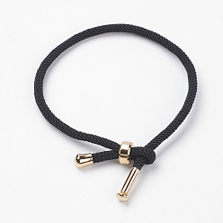Noir Fabrication de bracelet en corde de coton torsadée, avec les accessoires en acier inoxydable, or, noir, 9 pouces ~ 9-7/8 pouces (23~25 cm), 3mm